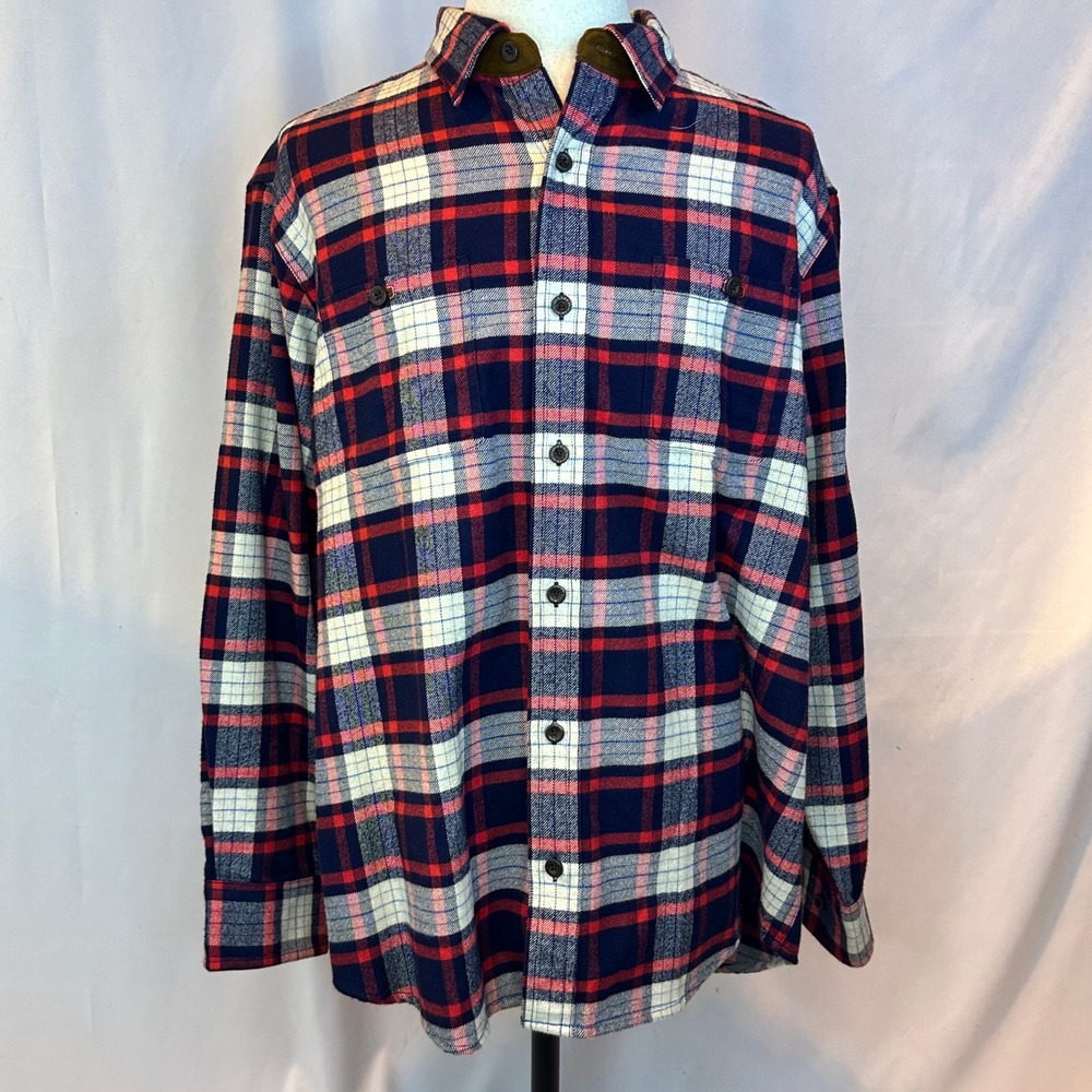 Orvis Mens XL Flannel Shirt Red Blue Plaid Classic Fit CabinCore Outdoorsy